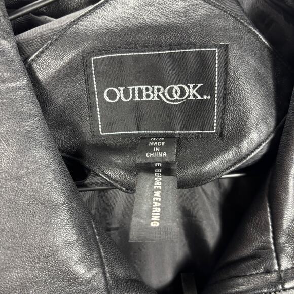 Outbrook Women's Black Genuine Leather Zip Tie Waist Jacket Coat Medium M 8/10 - Picture 3 of 6